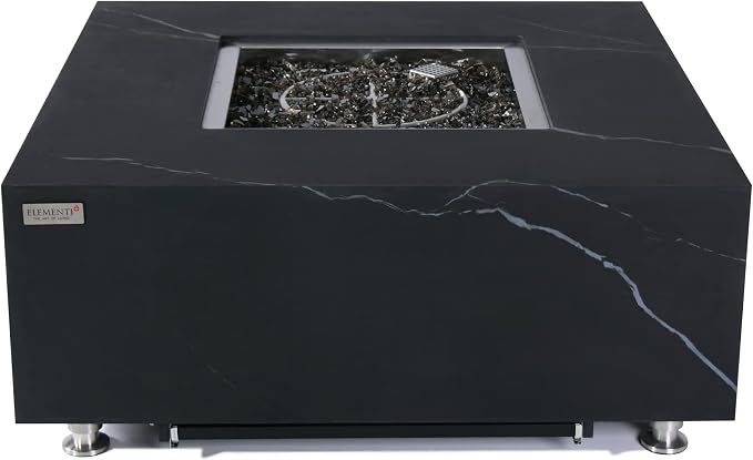 Elementi+ | Sofia Gas Fire Pit | Marble Porcelain & Metal Frame | 40" Square - Image 4