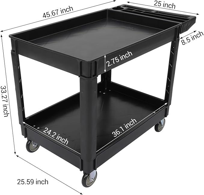 Service Cart 2-Shelf, Storage Handle, 500 lbs Capacity, - Image 5