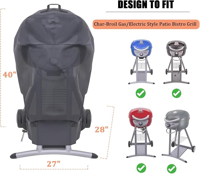 Grill Cover for Charbroil Electric/Gas Patio Bistro, Heavy Duty 600D Waterproof - Image 3