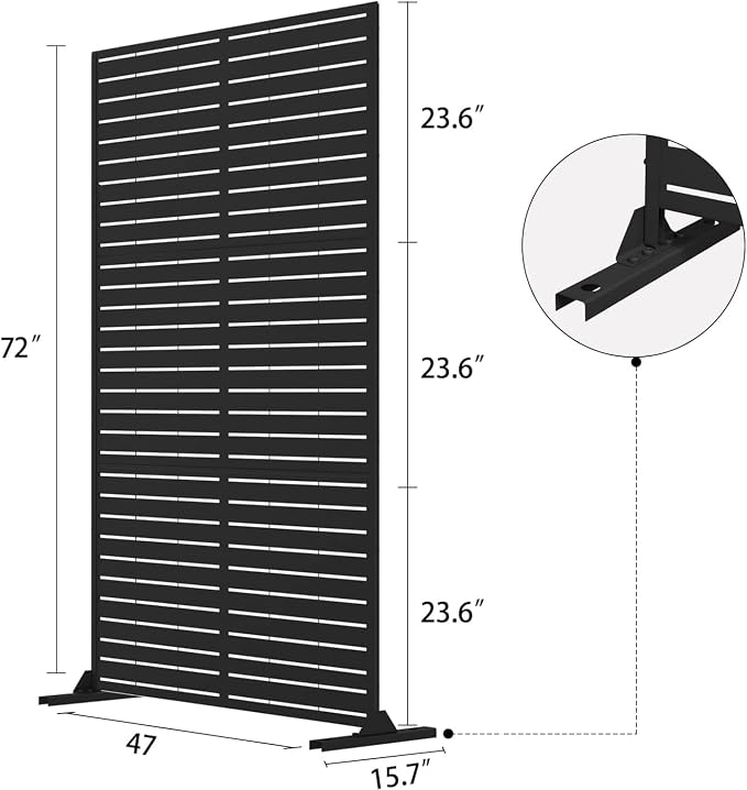 Metal Privacy Screen Outdoor 72" H×47" W, Freestanding Decorative Privacy Screen - Image 2