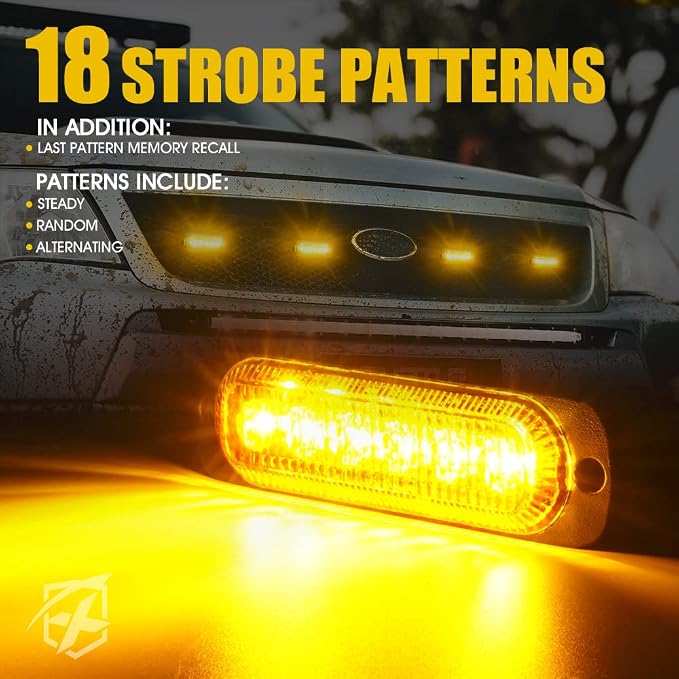 Xprite 4PCS LED Emergency Strobe Lights, Amber 6-LED Surface Mount Flashing - Image 3