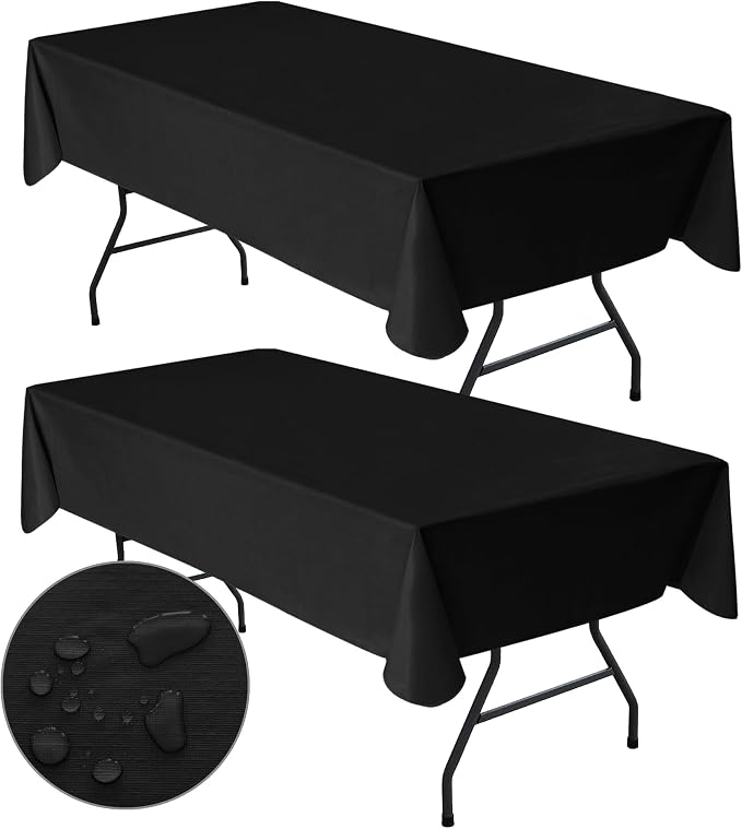 Nasitos 2 Pack Black Table Cloth Rectangle 60x102 Inch-Vinyl Plastic Tablecloths by Nasitoshomedecor