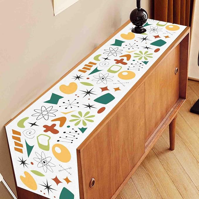 Mid Century Table Runner, Retro 1950s Atomic Pattern Modern Abstract Geometric - Image 3