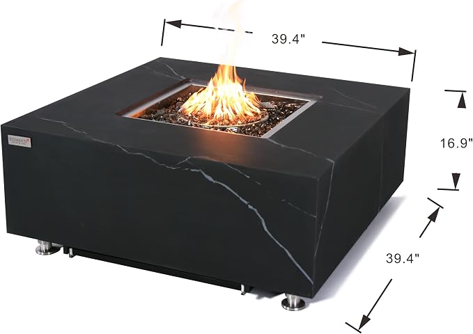Elementi+ | Sofia Gas Fire Pit | Marble Porcelain & Metal Frame | 40" Square - Image 2