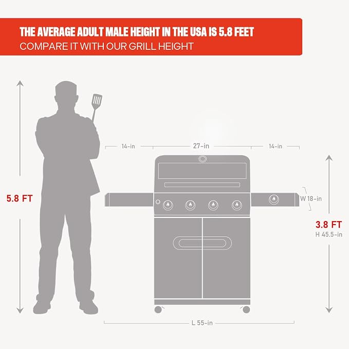 Monument Grills 4+1 Outdoor Barbecue Stainless Steel 4 Burners & 1 Side Burner - Image 2