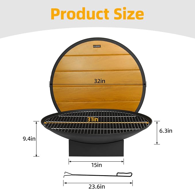 32 Inch Fire Pit for Outside, Outdoor Wood Burning Fire Pit Table - Image 6