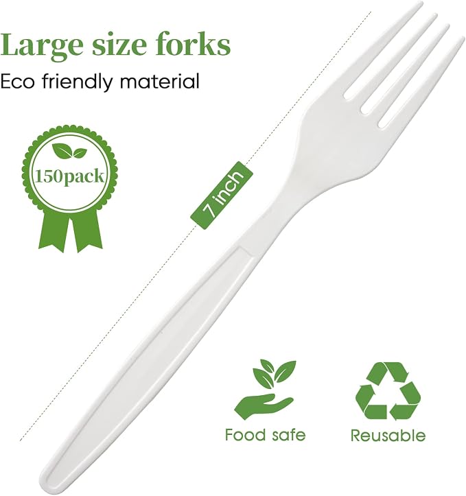 ECOLipak 100% Compostable Forks 150 Pack, 7 Inch Large Size Biodegradable - Image 2