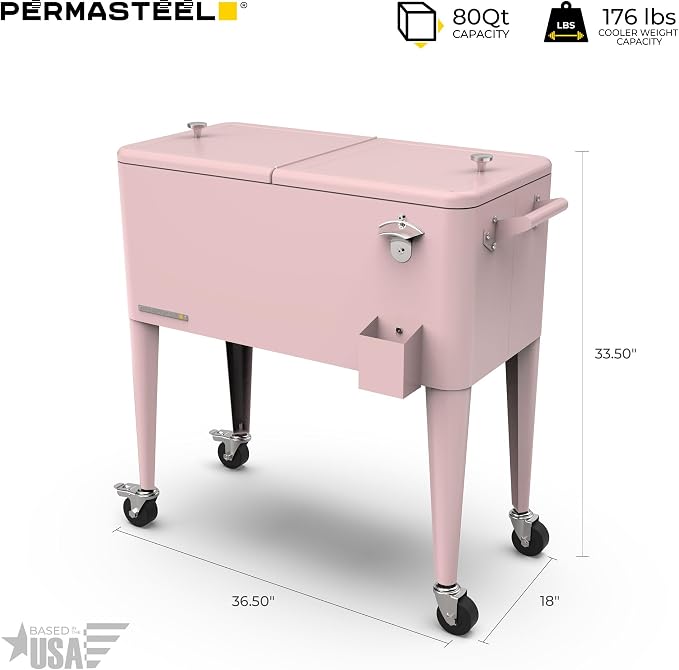Permasteel 80 Quart Party Cooler, Rolling Ice Chest - Image 9