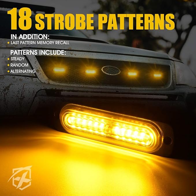 Xprite 8PCS LED Emergency Strobe Lights, Amber 12-LED Surface Mount Flashing - Image 3