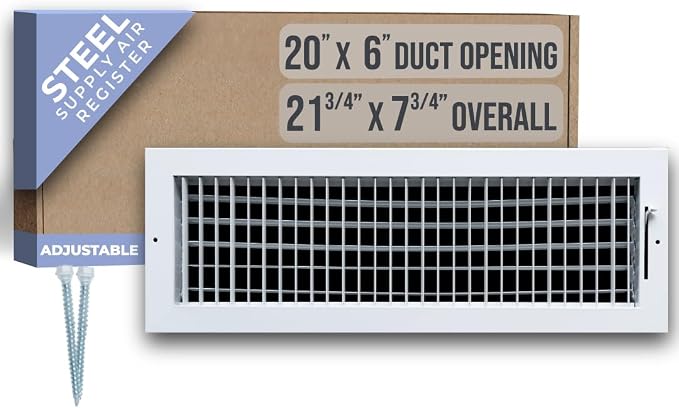 Fits 20x6 Duct Opening Steel Adjustable Air Supply Grille by Handua | Register by Handua