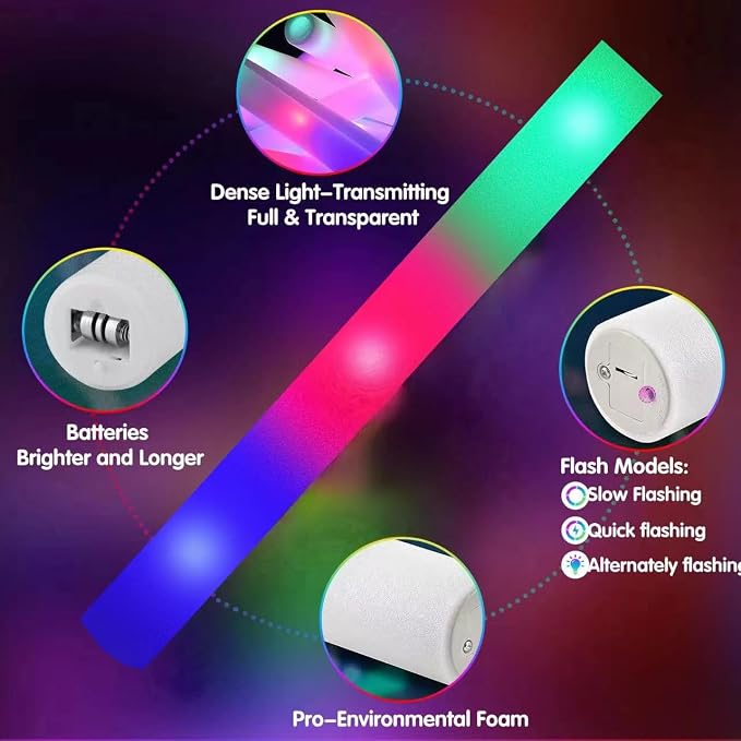 200 PCS LED Foam Sticks, Bulk Glow Sticks, Foam Glow Sticks - Image 6