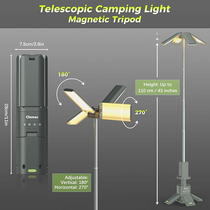 Telescopic Camping Lights with Remote Control, 14000 mAh Rechargeable, 6000LM - Image 2