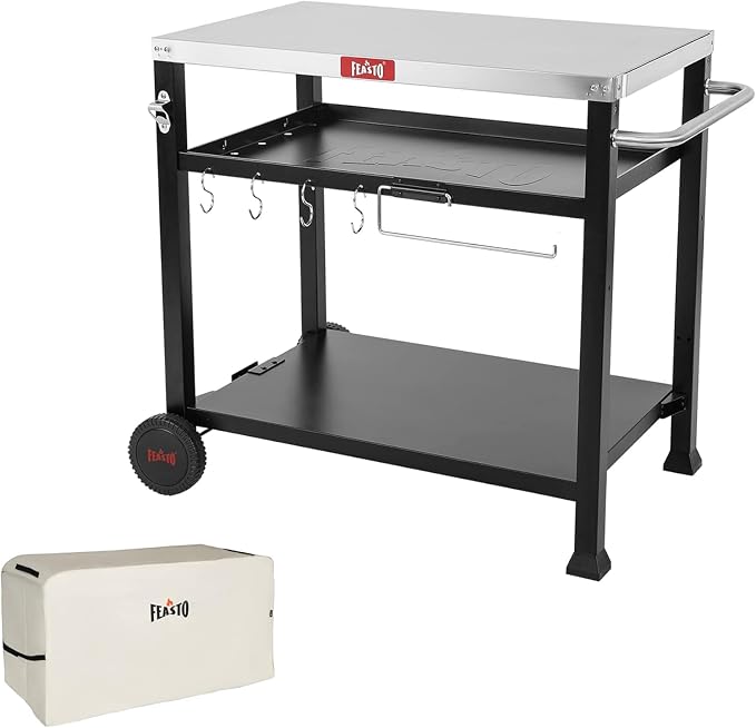 Three-Shelf Movable Food Prep and Work Cart Table, Home and Outdoor by Idealforcook