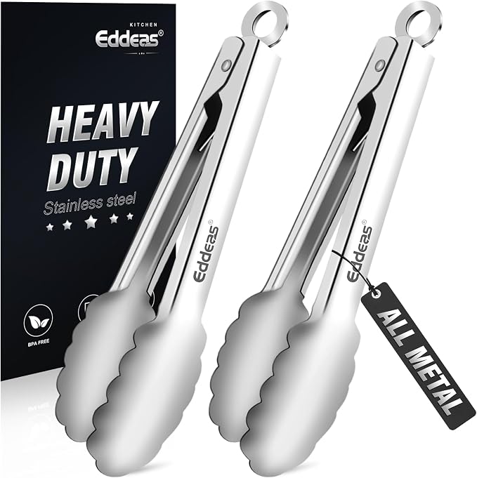 2 Pcs 7 Inch Small Tongs, Heavy Duty Stainless Steel Kitchen Tongs, by Eddeas