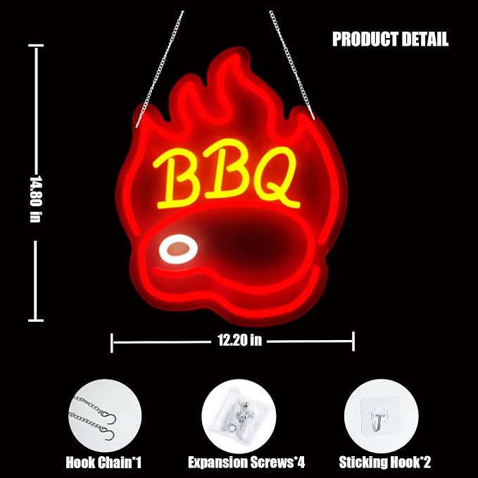 BBQ Neon Signs for Backdrop wall decor，Dimmable USB Powered, Barbecue Neon - Image 4