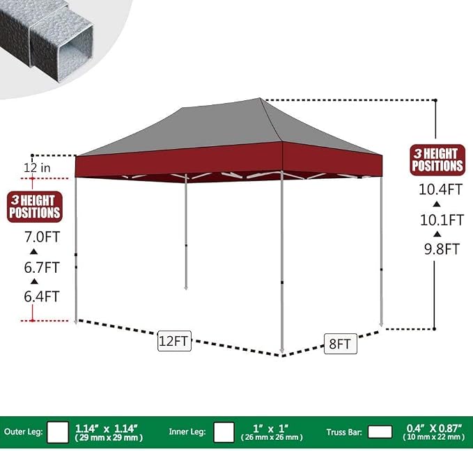 Eurmax USA 8'x12' Pop Up Canopy Tent Commercial Instant Canopies - Image 4