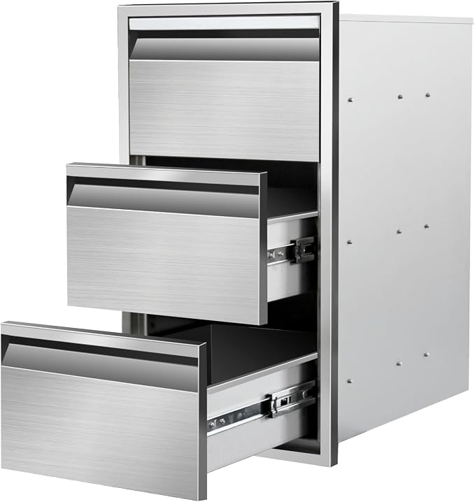 Outdoor Kitchen Drawers 14" W x 25.4" H x 21" D Stainless Steel Triple Drawers by Unknown