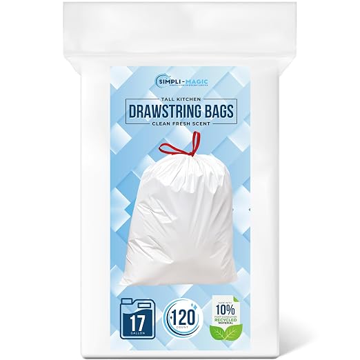 SIMPLI-MAGIC 17 Gallon Drawstring Trash Bags, 120 Pack – Tall Kitchen Garbage by SIMPLI-MAGIC