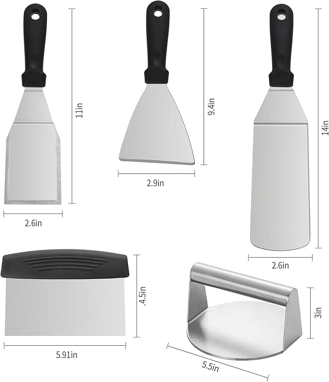 Barbecue Tool Set, 5-Piece Stainless Steel Griddle Spatula Kit