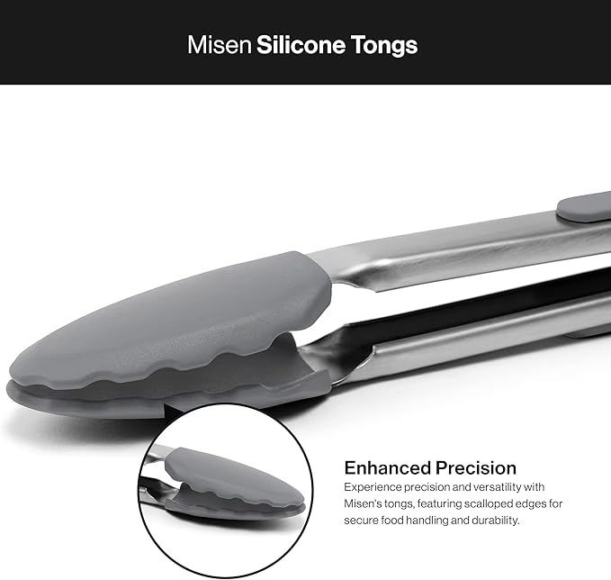 Tongs, 13-Inch Silicone-Tipped with Scalloped Edges, Gray