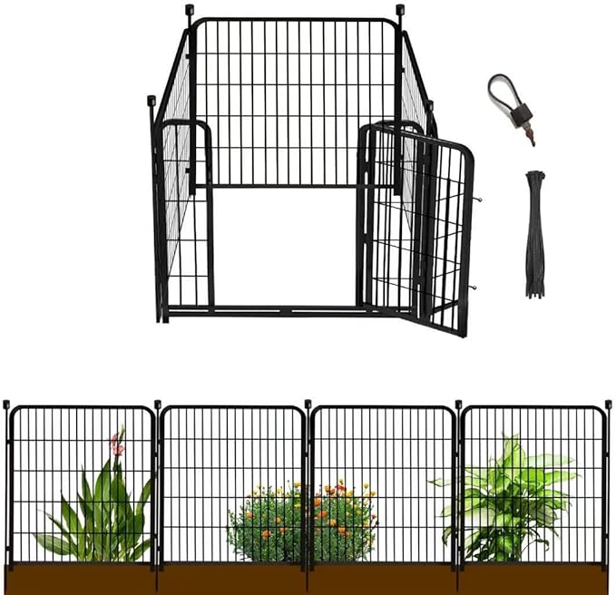 Garden Fence with Gate 36 in×27 in 4 Panels, Heavy Duty Iron Animal Barrier by Getlaygardenfence
