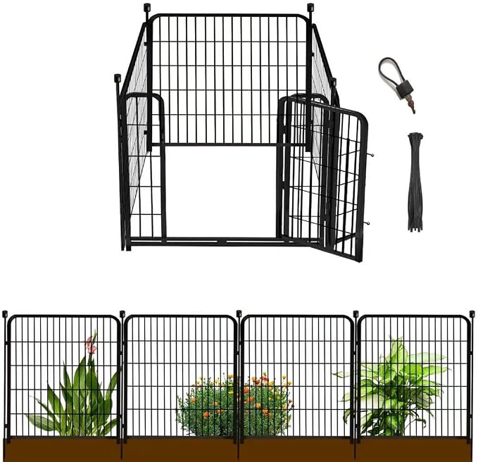 Garden Fence with Gate 48 in×27 in 4 Panels, Heavy Duty Iron Animal Barrier by Getlaygardenfence
