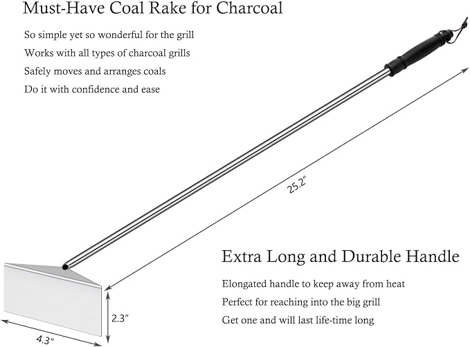Charcoal Grill Ash Rake Hoe for Fireplace Wood Stove Pizza Oven, Stainless - Image 2