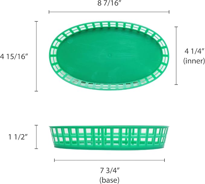 TrueCraftware- 7-7/8" Plastic Oval Fast Food Basket Green Set of 12- Fry Fast - Image 3