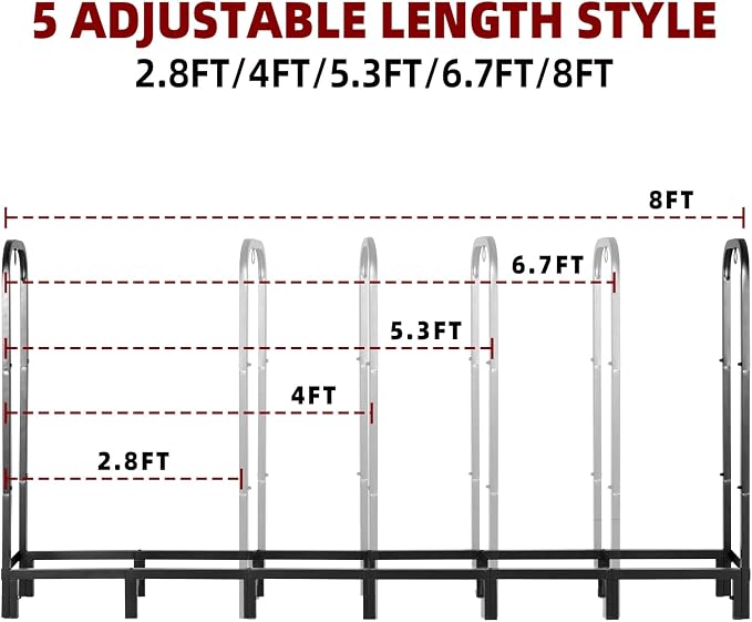8FT Firewood Rack with Waterproof Cover, Heavy Duty Firewood Storage Log Holder - Image 4