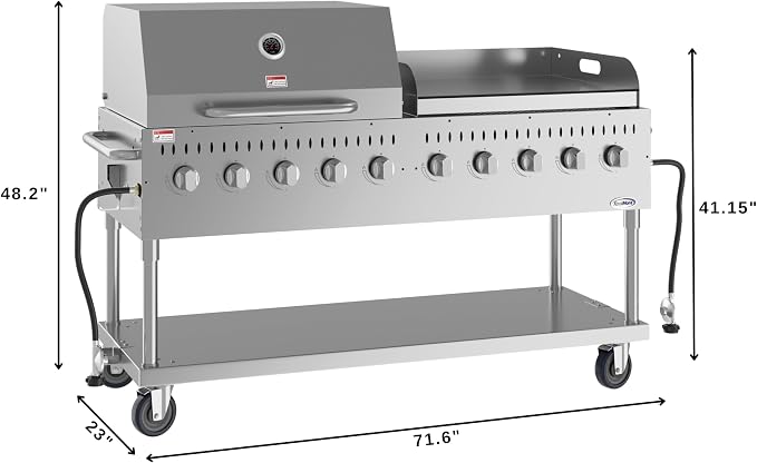 72 in. 10-Burner Commercial Outdoor Propane Gas Grill - Image 4