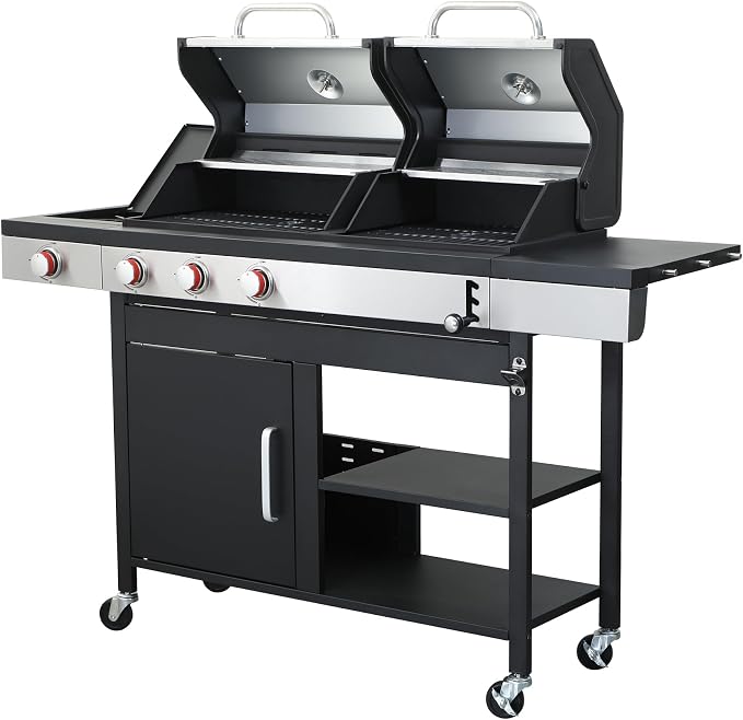 Gas and Charcoal Combo Grill, 37230 BTU 2-in-1 Outdoor BBQ, Dual Zone Cooking - Image 8