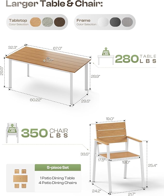 Patio Table and Chairs Set, 5 Piece Outdoor Dining Set - Image 7