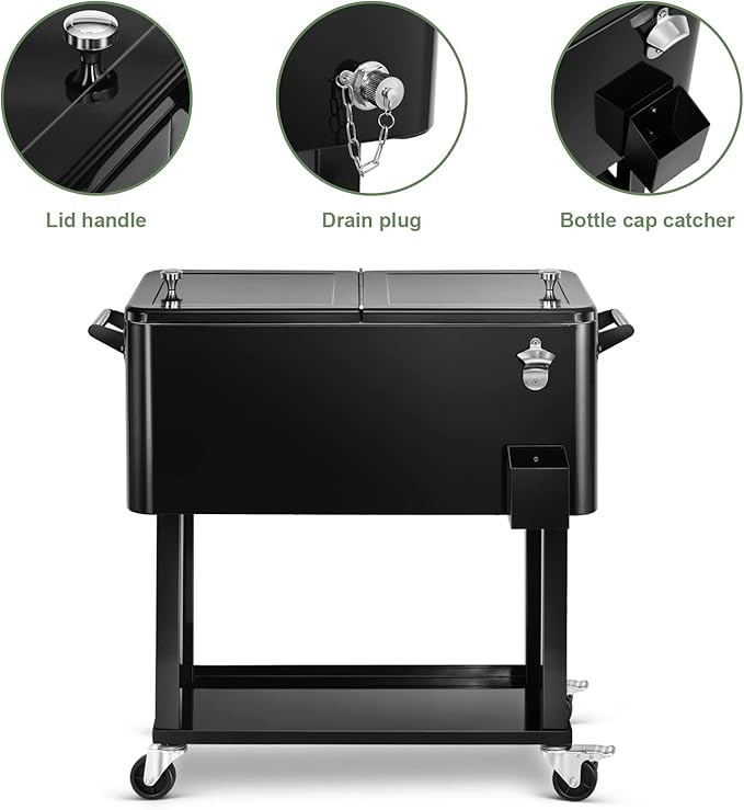 EDOSTORY 80 Quart Rolling Ice Chest Cooler Cart, Patio Backyard Party Drink - Image 6