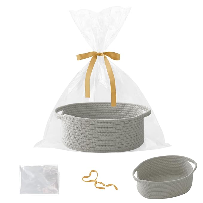 Gift Basket with Gift Bag and Ribbons, Small Rope Woven Shelf Storage, Baskets by HZFTJOY