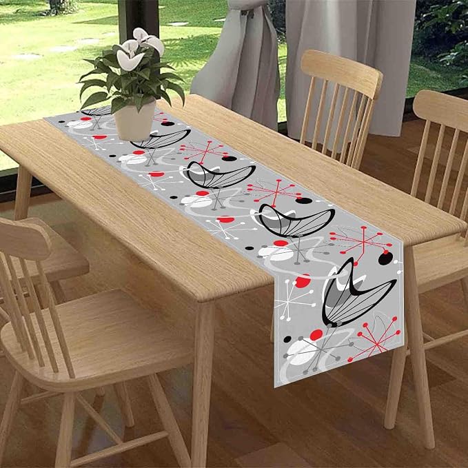 Mid Century Table Runner, Retro 1950s Atomic Minimalist Modern Abstract - Image 2