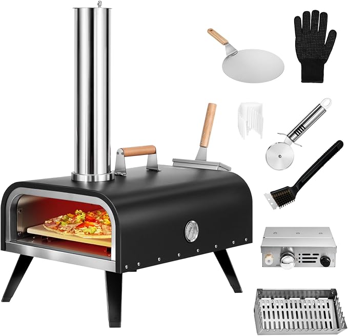 EDOSTORY Outdoor Wood Fired Gas 12'' Pizza Oven Multi-Fuel, Gas Burner by EDOSTORY