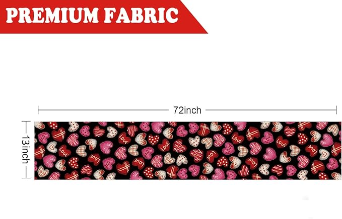 Valentines Day Decorations Table Runner Love Hearts Black Kitchen Dining Table - Image 2