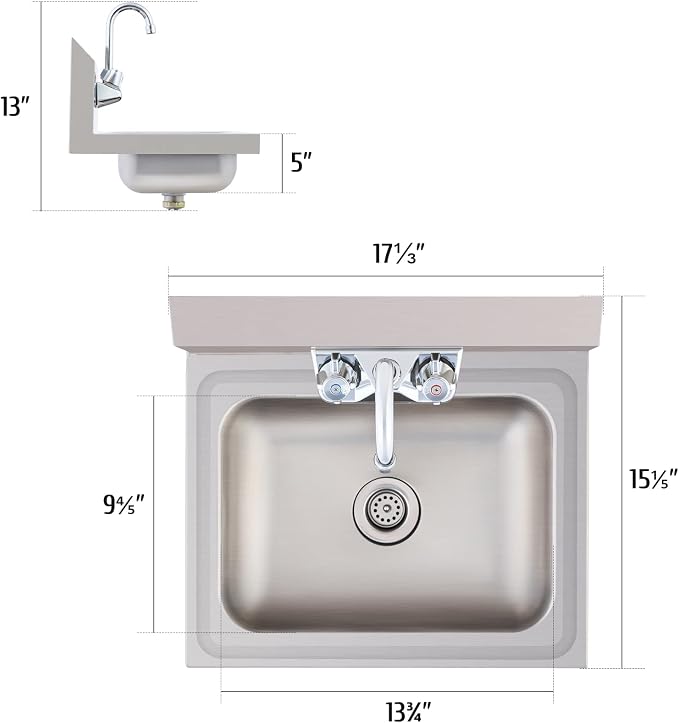 WILPREP Hand Sink Commercial Stainless Steel Sink - Image 7