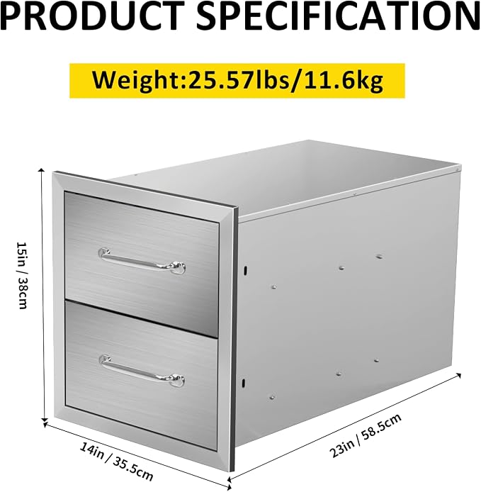 Outdoor Kitchen Drawers 14" W x 15" H x 23" D Flush Mount Double BBQ Drawers - Image 2