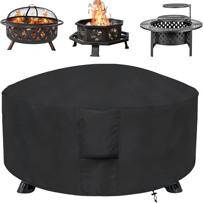 POMER Fire Pit Cover-600D Fire Table Cover Round 36 Inch Outdoor, Waterproof by POMER