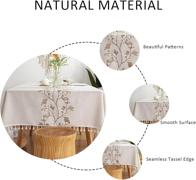 Pahajim Rustic Linen Tablecloth Cotton Waterproof Table Cloth - Image 3