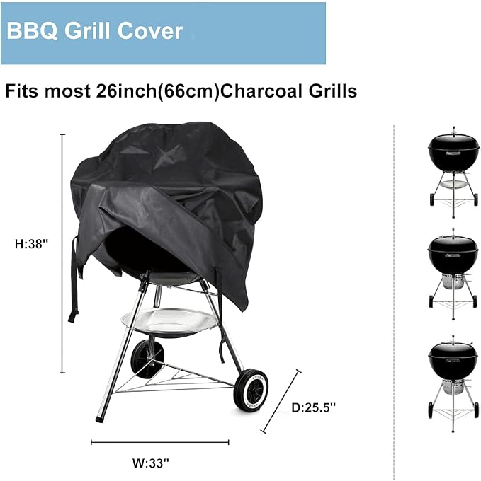 Grill Cover for Weber Round Grill Cover Water Proof Heavy Duty Outdoor Canvas - Image 2