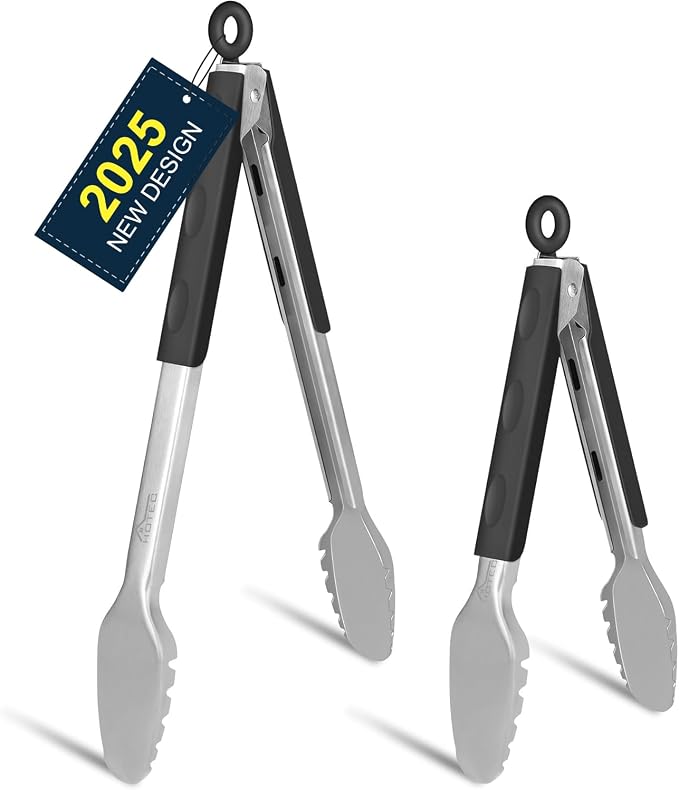 Hotec Stainless Steel Kitchen Tongs, Locking Metal Food Tongs by Hotec