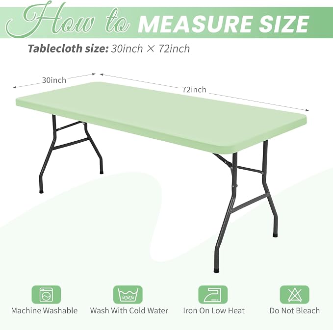 10 Pack Stretch Fabric Table Top Cap Cover, Sage Green Table Covers fits 6Ft - Image 2