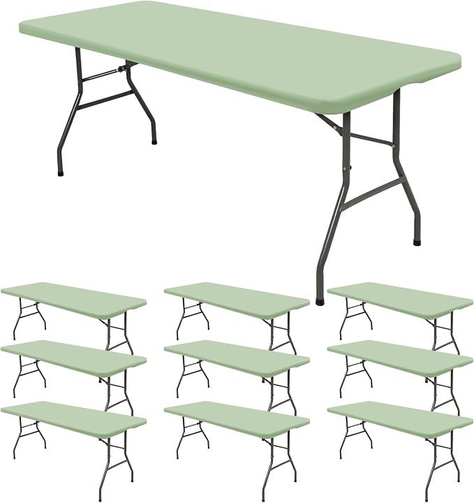 10 Pack Fitted Tablecloth for 8 Foot Rectangle Tables, Sage Green Elastic by REWOMC