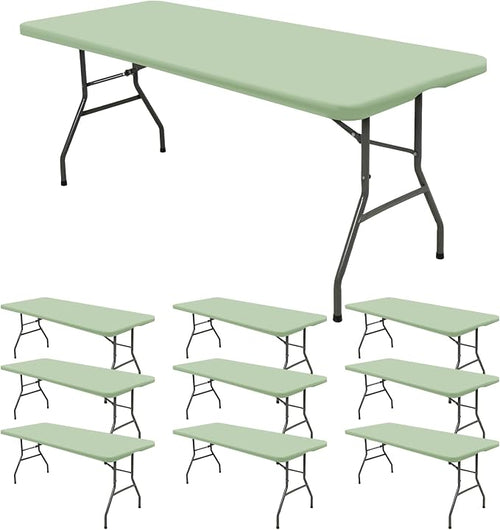 10 Pack Fitted Tablecloth for 8 Foot Rectangle Tables, Sage Green Elastic by REWOMC