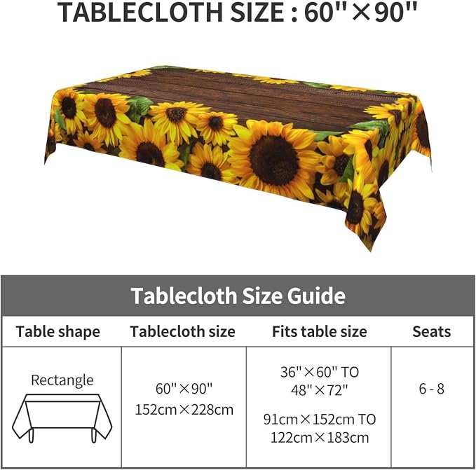 Worltoldb Sunflower Tablecloths Polyester Table Cloth - Image 3