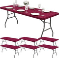 6 Pack Stretch Fabric Table Top Cap Cover, Wine Red Table Covers fits 8Ft Tables by Pesonlook