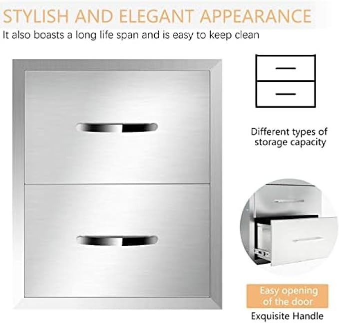 BBQ Outdoor Kitchen Drawers Stainless Steel 3-Drawer Enclosed Built-in Flush - Image 4