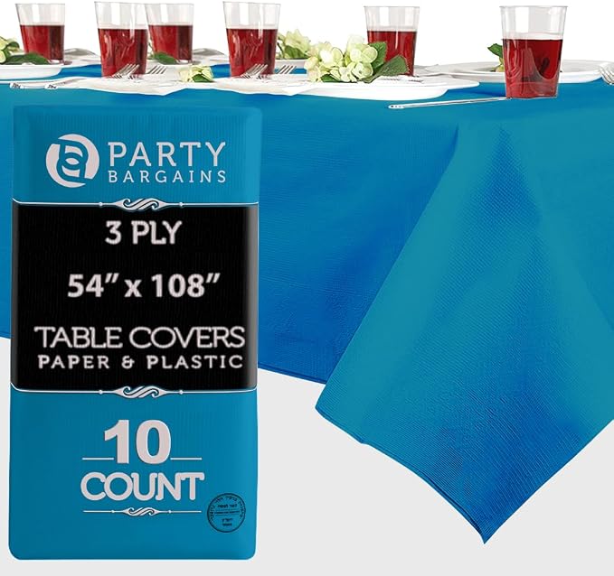 PARTY BARGAINS 54" X 108" Paper & Plastic Table Covers, 10 Pack by PARTYBARGAINS